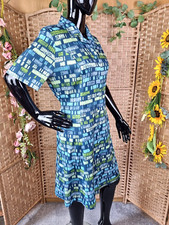 Rival Clothing Granny Shirt Dress Size UK 16 Green Blue Vintage Style Office