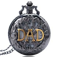 Men's Quartz Pocket Watch with Necklace Chain for Dad Hollow Case White Dial