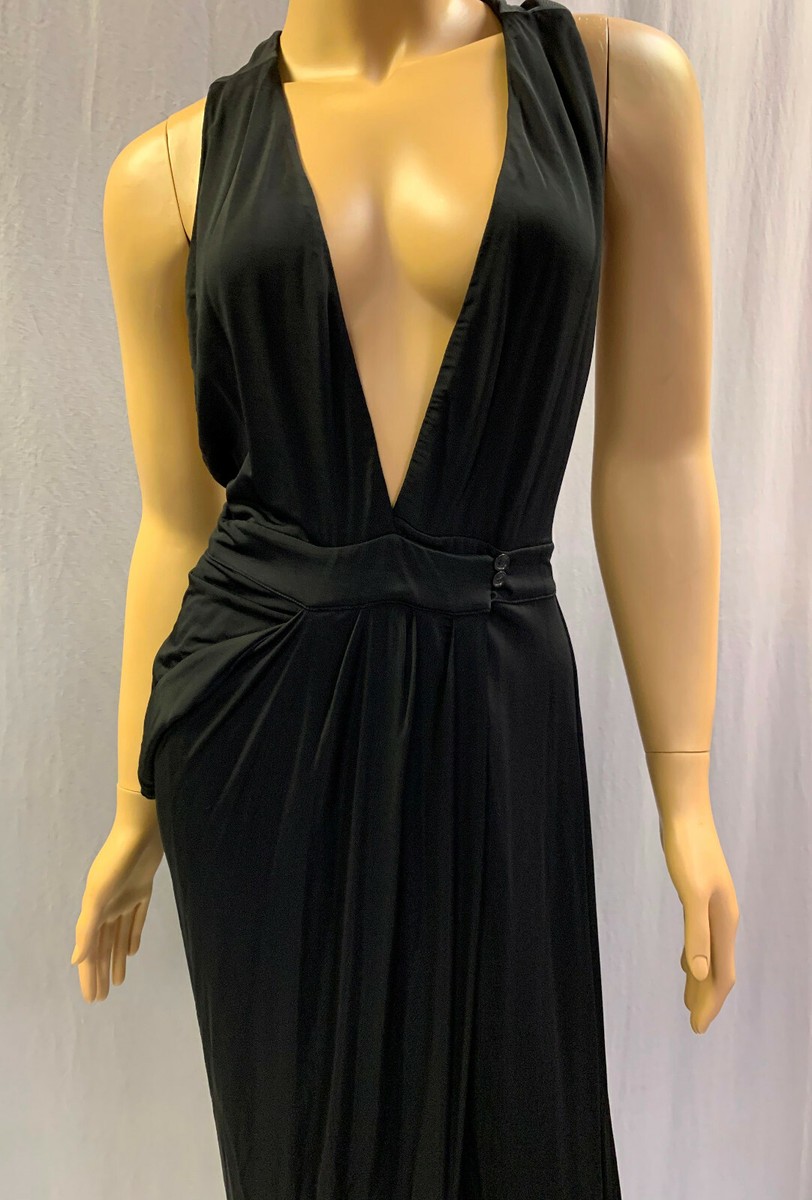 NEW ROBERTO CAVALLI BLACK DEEP PLUNGE RACERBACK WRAP MAXI