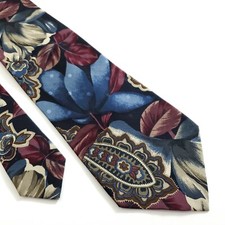 Robert Talbott Omaggio Floral Print Blue Red Wide Silk Tie