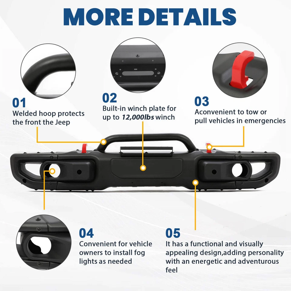 For Wrangler JL Rubicon / Gladiator 2018-2024 Steel Front Bumper Kit 10th Style Foto 3 de 4