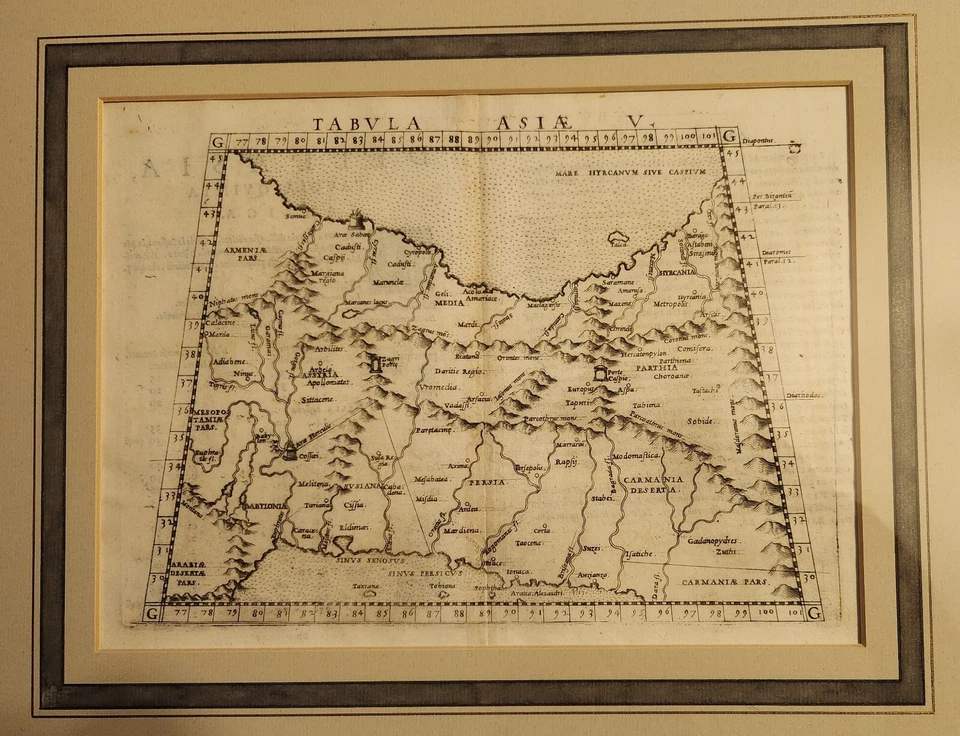 Mapa ptolemaico original de Aisia Ruscelli 1562 enmarcado archivísticamente con tapete francés Foto 3 de 4