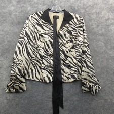 Adrianna Papell Boutique Women Blazer 12 Beige Animal Print Silk Jacket Tie