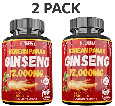 NUTREEYA Korean Ginseng 12,000mg, 2 Pack, Panax Ginseng, Super Strength, Amazing Value