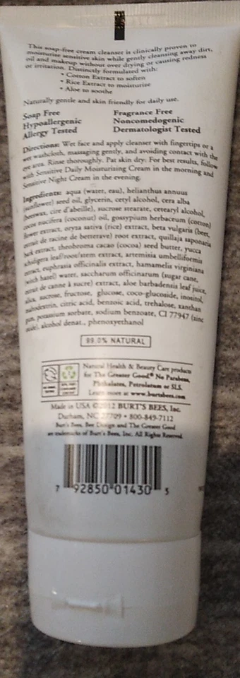 3 Pack Burt's Bees Sensitive Facial Cleanser, With Cotten Extract 6oz  Foto 4 de 4