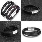 Herren Echtleder Armband Lederarmband Edelstahl Silber Magnetverschluss Leder