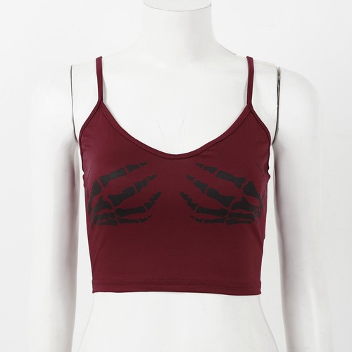 Women's One Piece Tops Sleeveless Human Skeleton Skull Hand Printed Crop Top - Picture 24 of 81
