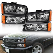 4PCS Headlights Assembly + Bumper Lamp For 2003-2006 Chevy Silverado Avalanche