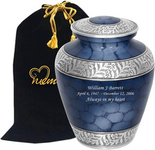 Memorials4U Elite Cloud Blue and Silver Cremation Urn for Human Ashes - Adult Fu