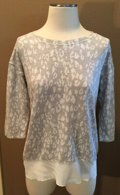 Boston Proper XXS Gray & White Animal Print Lux Sweatshirt Top 3/4 Sleeves