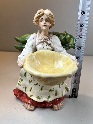Vintage 2001 BLUE SKY Peasant Woman BIG FEET Pea Pods Candle Trinket Holder 8.5" - Picture 21 of 21