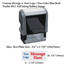 Custom Two Color Message w. Your Logo Trodat 4912 Self-inking Stamp Blue/Red
