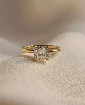 2Ct Round Cut Moissanite Solitaire Engagement Ring 14K Yellow Gold Plated