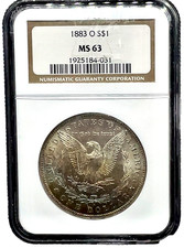 1883-O NGC MS63 $1 Morgan Silver Dollar Unique Rainbow Toned