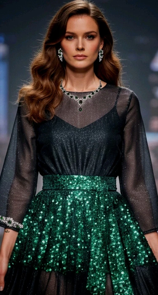 18k White Gold Emerald Green 5P Bridal Jewelry Set Lab-Created Swarovski Stone  - Image 2 of 4