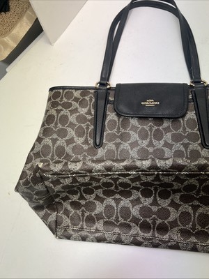 Coach Signature Brown Coated Canvas Shoulder Bag Purse Tote | eBay
