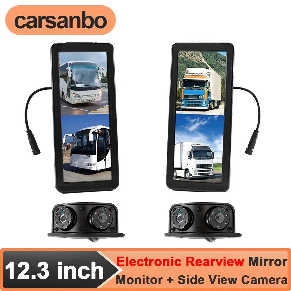L+R Side Electronic Rearview Mirrors + 2 Cameras for Bus / Truck Full Vision