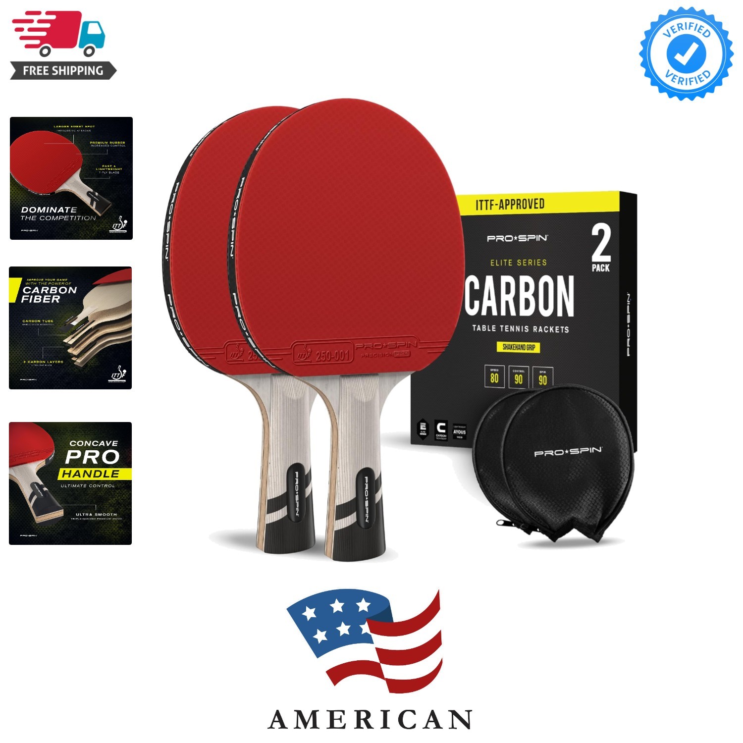 Ping Pong Paddles – ITTF Approved Professional Table Tennis Rackets with Carb...