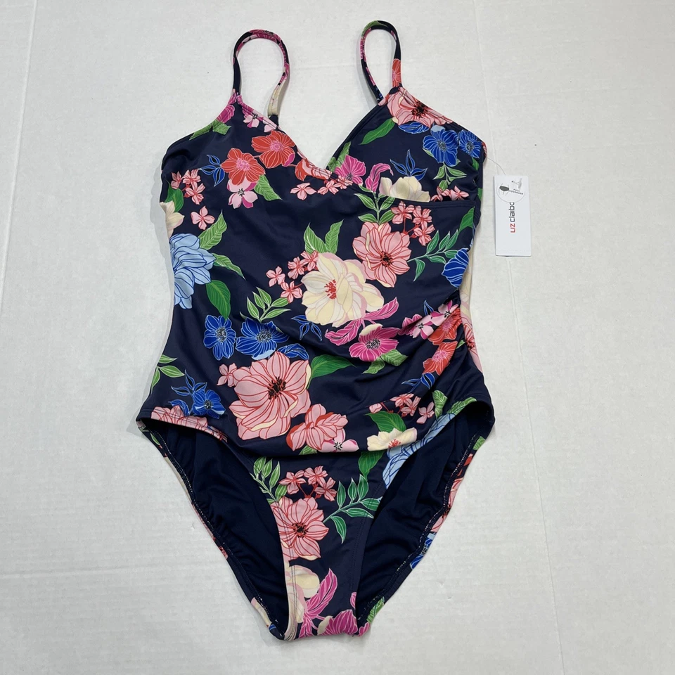 Liz Claiborne Swimsuit Womens 10 Blue Floral One Piece Underwire Tummy Control - Image 3 of 4