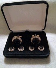 MIB Round Austrian Crystal Tuxedo Studs  Cuff Links Black Xmas PROM New Year