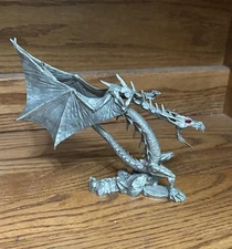 RARE 6" Rawcliffe Pewter Dragon 1166004 VINTAGE 1992  Red Eyes  7" x 4 1/2"