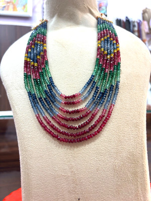MULTI SAPPHIRE RONDELLE FACETED 4-4.5MM GEMSTONE BEADS 16-18''INCH 2NECKLACE