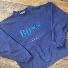 Vintage Hugo Boss America Sweatshirt - Size Large Blue Embroidered Crewneck
