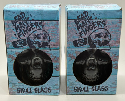 PAIR OF DEAD MANS FINGERS RUM SKULL GLASSES - PUB HOME BAR TUMBLER DMF