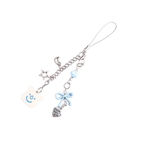 Cute Bear Bowknot Heart Charm Pendant Chain Phone Straps Pocket Keychain Strap - Photo 11 sur 11
