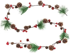 6.6FT Pine Cedar Christmas Garland with Cones