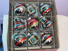Radko Shiny Brite set of 9 glass Large indents decorated balls  bells AA1339
