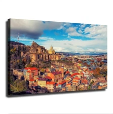 Beautiful Panoramic View of Tbilisi at Sunset Poster Canvas Print Wall Art 