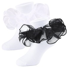 Girls Ruffle Socks Double Lace Frilly Dress Socks Kids Turn Cuff Socks for Li...