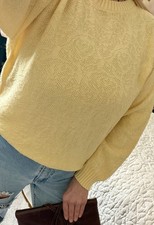 Vintage 90 s Gitano Yellow Textured Knit Sweater Pullover Cottagecore USA L