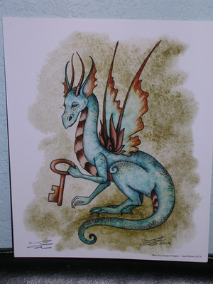 Amy Brown - Blue Key Keeper Dragon - SIGNED - OUT OF PRINT - RARE