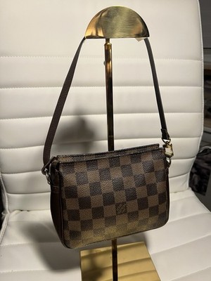 Louis Vuitton Damier Ebene Small Shoulder Bag Zip Gold Hardware Red Lining