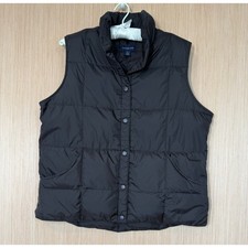 Lands End Down Feather Fill Puffer Vest Large 14 16 Brown Pockets Snap Closure