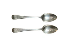 PAIR (2) OF ANTIQUE OLD ENGLISH .925 STERLING Tsps MARKED 1826 HUGUENOT MAKER