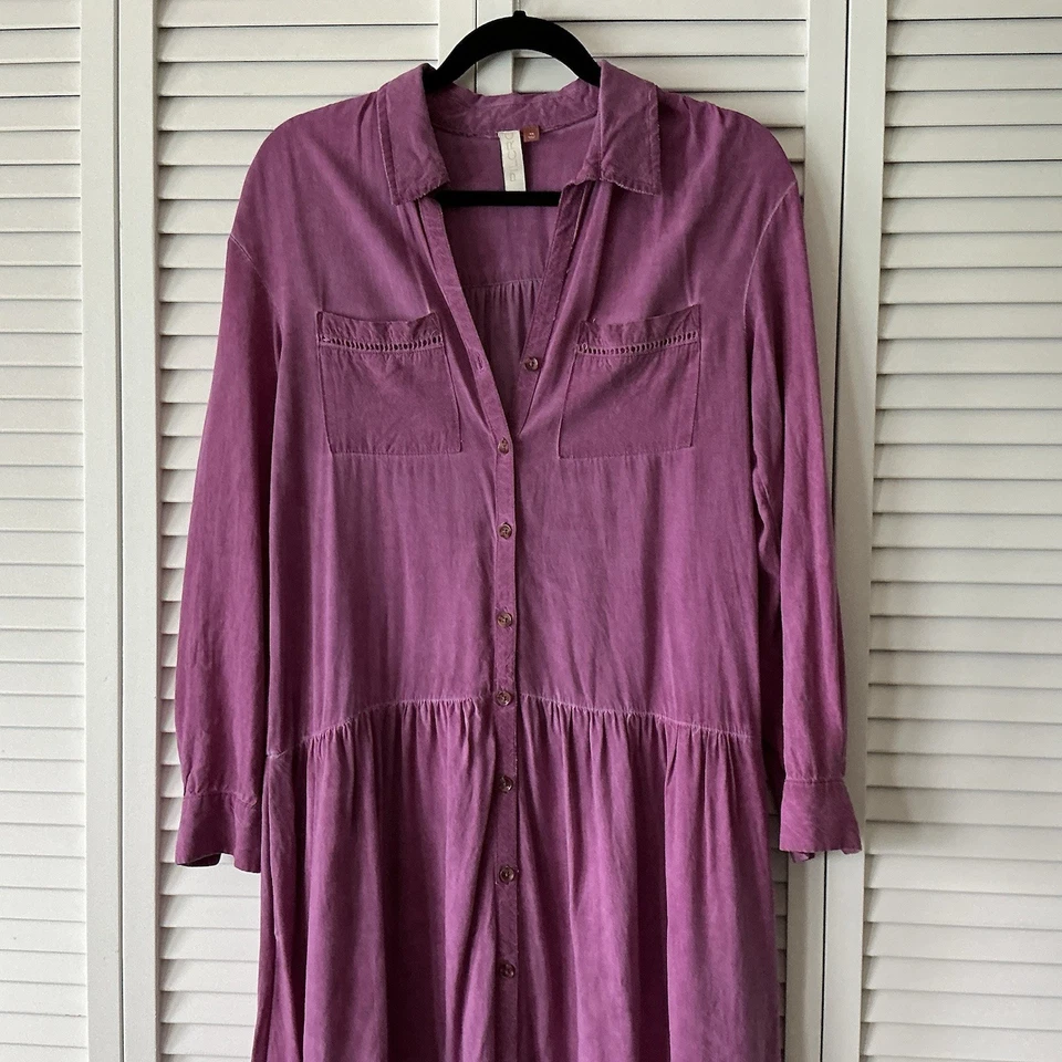 Pilcro Anthropologie Kimberly Sz XS Oversized Pink Maxi Shirt Dress Boho Casual - Image 4 of 4