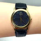 Vintage SEIKO Qz V701-1T30 Gold Case Black Dial Dress Watch Japan#220B