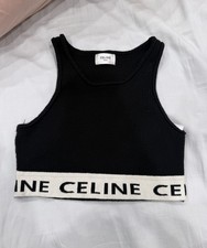Celine Women Sports Bra Black Scoop Neck Slee...