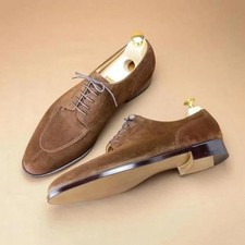 New Men's Handmade Brown Color Suede Derby Lace Up Dress Formal Shoes For Party