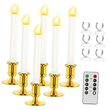  LED Window Candles With Timer, Flickering Flameless Taper Candles A-6pcs Gold