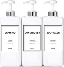 Pack of 3 Refillable Pump Bottle Set Empty Shower Plastic Bottles with Pump for