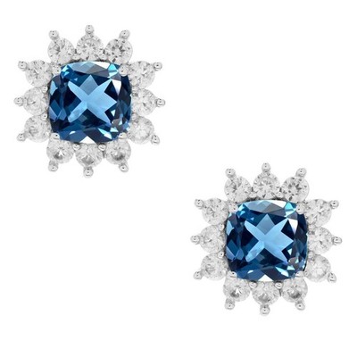 5,20ctw natürliche London Blautopas Halo Ohrstecker 14K Weißgold vergoldet 925
