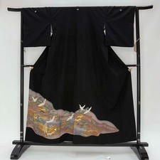 Japanese Kimono polyester wedding kimono Black tomesode "kurotomesode" 4958