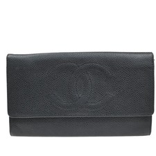 CHANEL CC Logo Bifold Long Wallet Grained Calfskin Leather Black Italy 65MA653