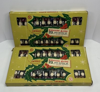 2 Vintage Sets Gleam Lites Twinkle Christmas 25 Lights Indoor Blinking Forking