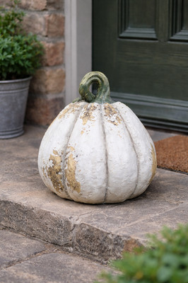 Rustikale weiße Deko Outdoor Kürbis Ornament 26 cm hoch MGO Herbstdeko
