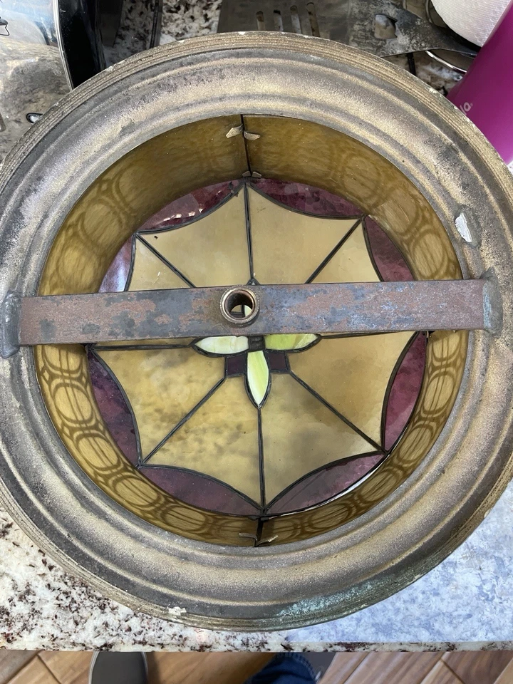 Lámpara de techo antigua de montaje empotrado Arts Crafts Mission Foto 4 de 4